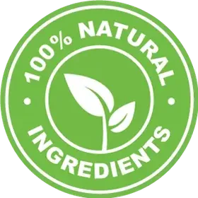 All natural badge with a green leaf